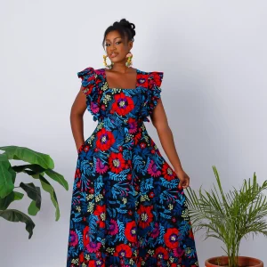 Afriken Maxi Dress with Frill Sleeves